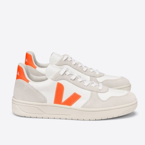 Veja V-10 B-mesh Mens Trainers White/Grey/Orange UK 66979